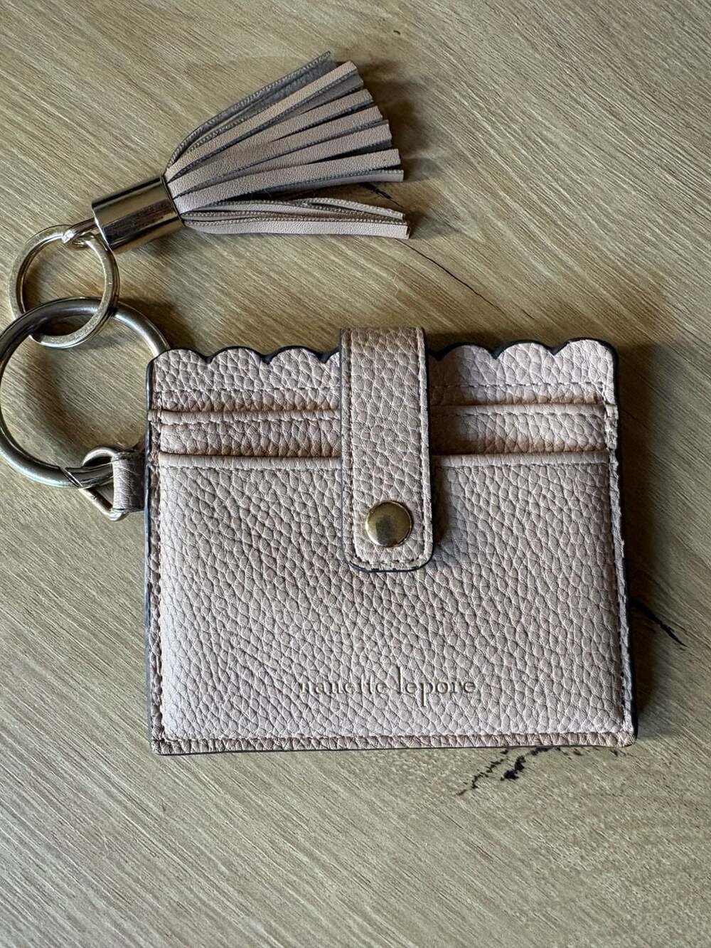 Nanette Lepore Scalloped Faux Leather Card Holder with Keyring and Tassel